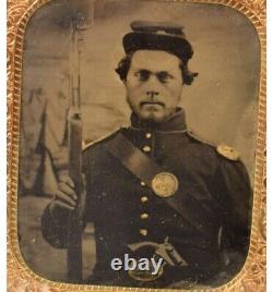 Civil War Hand Colored Heavily Armed Soldier Tintype. 1854 Lorenz & Colt Pocket