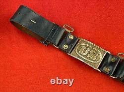 Civil War Indian Wars Leather Belt With Union Buckle, Hangers, Ammo Pouch, A+