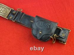 Civil War Indian Wars Leather Belt With Union Buckle, Hangers, Ammo Pouch, A+