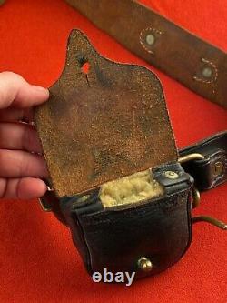 Civil War Indian Wars Leather Belt With Union Buckle, Hangers, Ammo Pouch, A+