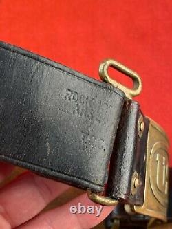 Civil War Indian Wars Leather Belt With Union Buckle, Hangers, Ammo Pouch, A+