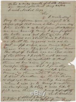 Civil War Letter about Slaves who were Stolen from a Confederate Officer