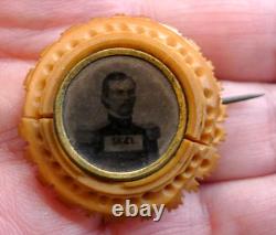 Civil War Major General Franz Sigel 1864 PIN BUTTON Veg Ivory Tintype