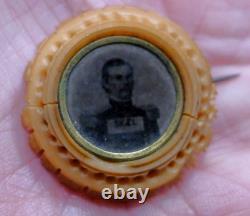 Civil War Major General Franz Sigel 1864 PIN BUTTON Veg Ivory Tintype