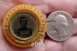 Civil War Major General Franz Sigel 1864 PIN BUTTON Veg Ivory Tintype