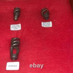Civil War Musket Worms Lot of 7 in Wood Display Case with labels Richmond, Va