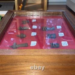 Civil War Musket Worms Lot of 7 in Wood Display Case with labels Richmond, Va