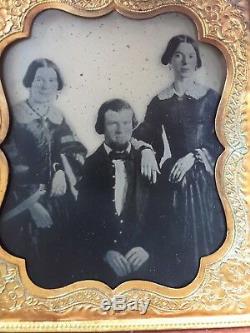 Civil War Period Ambrotype Of Soldier With 2 Women