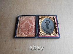 Civil War Soldier Ambrotype 1/9th Plate Wearing Battle Shirt Maybe Confederate