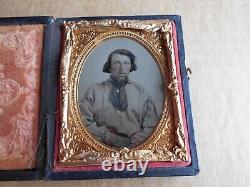 Civil War Soldier Ambrotype 1/9th Plate Wearing Battle Shirt Maybe Confederate