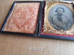 Civil War Soldier Ambrotype 1/9th Plate Wearing Battle Shirt Maybe Confederate