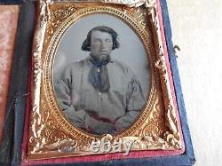 Civil War Soldier Ambrotype 1/9th Plate Wearing Battle Shirt Maybe Confederate