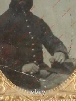 Civil War Soldier Huge Beard Union 1/9 Plate Tintype Half-Case PHOTO Army Unif
