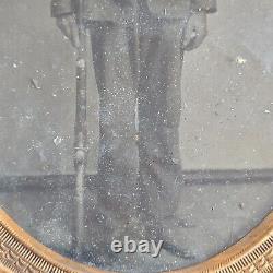 Civil War Soldier Tintype Photo Armed 1/4 Quarter Plate Partial Frame / Read