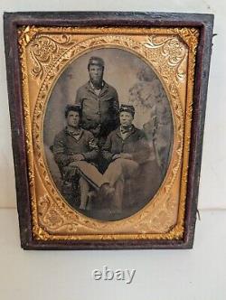 Civil War Tin Type Photo Father and Two Sons 3 by 4 Inches