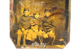 Civil War Tin Type Photo Young Boys Brothers Dressed Military Uniforms Sister