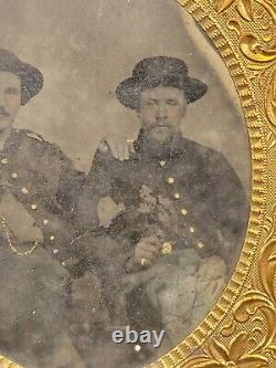 Civil War Tintype Of Two Union Soldiers 1/6th Plate