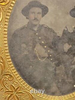 Civil War Tintype Of Two Union Soldiers 1/6th Plate