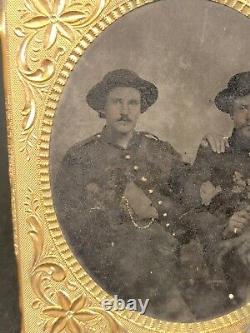 Civil War Tintype Of Two Union Soldiers 1/6th Plate