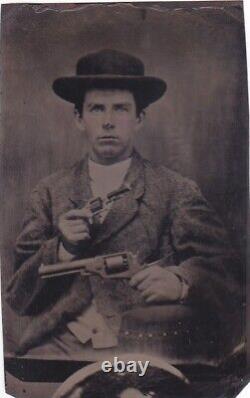 Civil War Tintype Photo Double Armed Pre-War Confederate Soldier with Revolvers