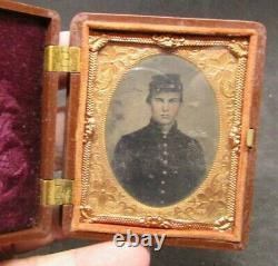 Civil War Tintype Union Soldier with Kepi Cap in a Scovil Union Case