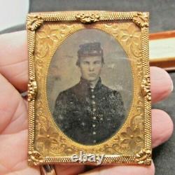 Civil War Tintype Union Soldier with Kepi Cap in a Scovil Union Case