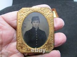 Civil War Tintype Union Soldier with Kepi Cap in a Scovil Union Case