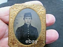 Civil War Tintype Union Soldier with Kepi Cap in a Scovil Union Case