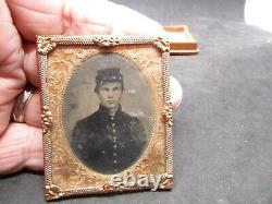 Civil War Tintype Union Soldier with Kepi Cap in a Scovil Union Case