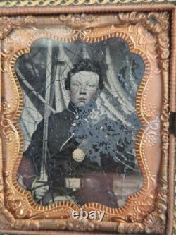 Civil War Unidentified soldier withsword/saber Sibley tent background full case
