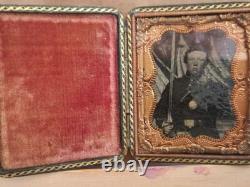 Civil War Unidentified soldier withsword/saber Sibley tent background full case