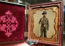 Civil War tintype Union cavalry bugler musician image with sword armed rare