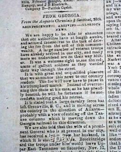 Columbia SC South Carolina Very Rare Confederate South 1862 Civil War Newspaper