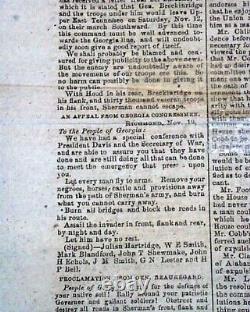 Columbia SC South Carolina Very Rare Confederate South 1862 Civil War Newspaper