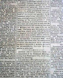 Columbia SC South Carolina Very Rare Confederate South 1862 Civil War Newspaper