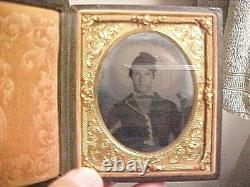 Confederate CIVIL WAR Ambrotype BLACK Glass Photograph 1/6 withCAVALRY Saber NICE