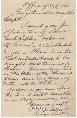 Confederate Forage Master Sends Supplies From Georgetown, SC, To Troops