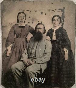 Confederate Officer With Daughters Tintype Civil War Photograph
