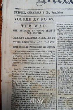 DAILY EVENING BULLETIN JUNE 29 1861 Bakers Calif Regt, Troops Move Through Phila