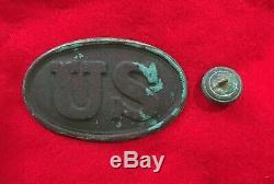Dug Civil War US Cartridge Box Plate Buckle Eagle Infantry Button Relic CS Trenc