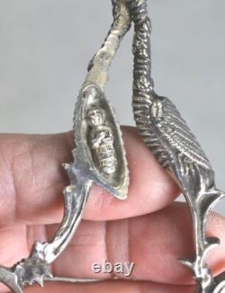Early period midwife stork umbilical clamp babies 19th c silver original antique