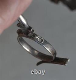 Early period midwife stork umbilical clamp babies 19th c silver original antique