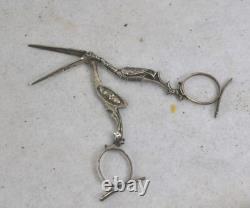 Early period midwife stork umbilical clamp babies 19th c silver original antique