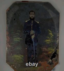 FULL PLATE Tintype Of A Civil War Soldier Tinted (Painted) 6 1/2 x 8 1/2