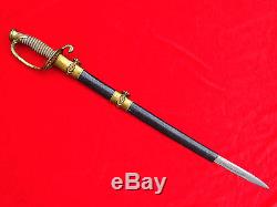 Fine Antique American CIVIL War Ames M1852 Naval Officers Sword Decorated Blade
