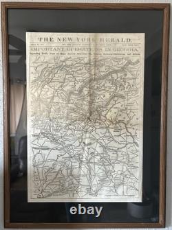 Framed 1863 Civil War Chickamauga Campaign Map Newspaper New York Herald Georgia