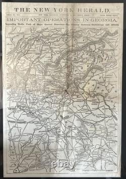 Framed 1863 Civil War Chickamauga Campaign Map Newspaper New York Herald Georgia