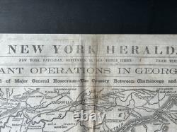 Framed 1863 Civil War Chickamauga Campaign Map Newspaper New York Herald Georgia