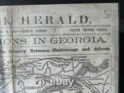 Framed 1863 Civil War Chickamauga Campaign Map Newspaper New York Herald Georgia