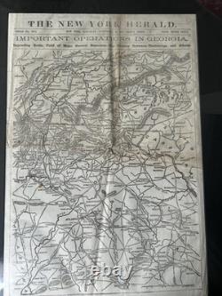 Framed 1863 Civil War Chickamauga Campaign Map Newspaper New York Herald Georgia